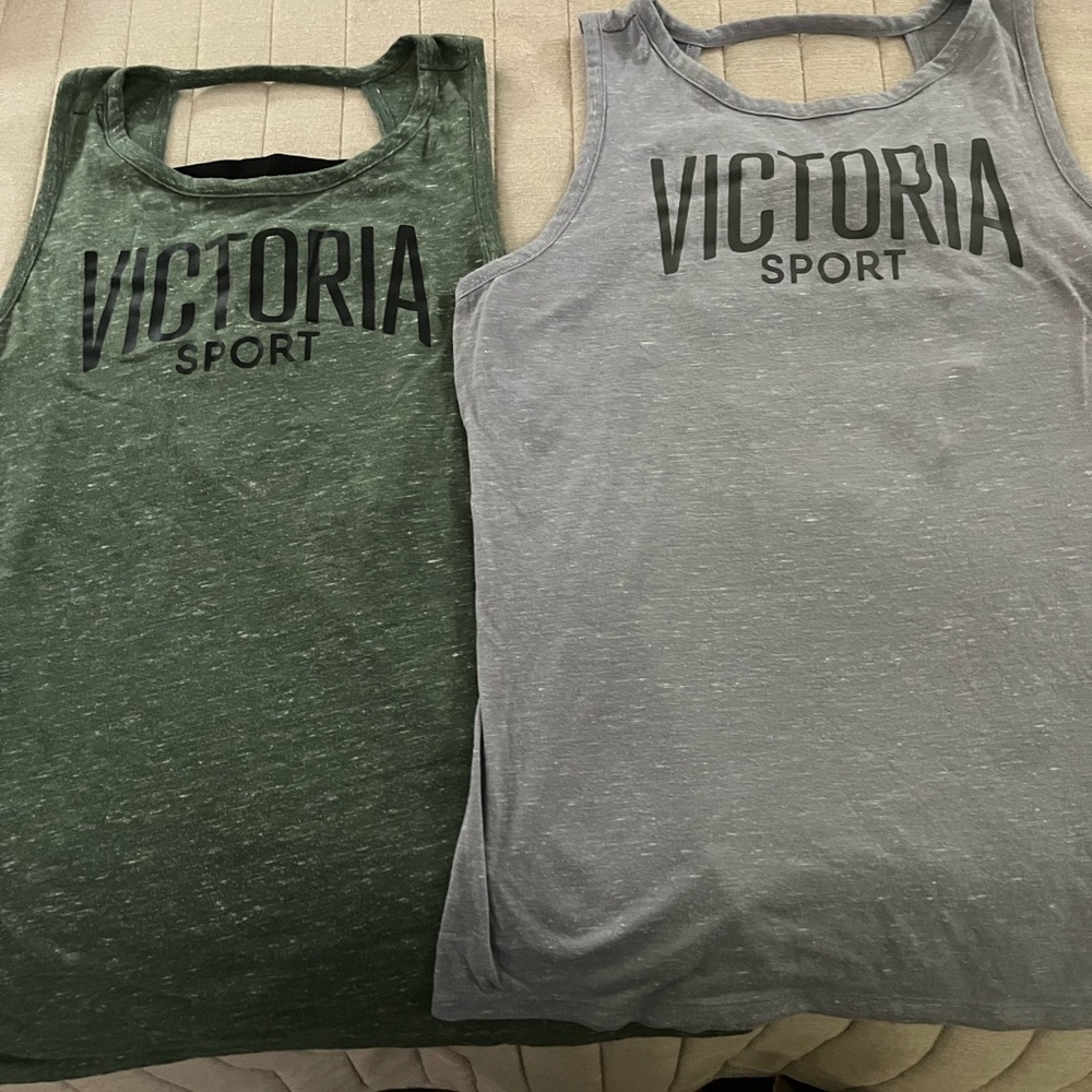 Victoria Sport tanks ! Size med gray and muted green. W/open back straps. CUTE!!